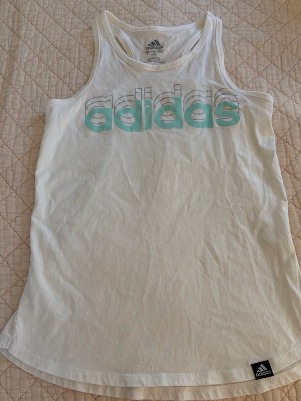 adidas White Tank Top with Teal Logo